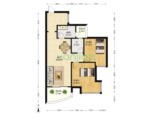 大华锦绣海岸一期 2室1厅1卫 77平方
