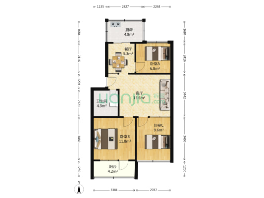 药材站家属院 3室2厅1卫 80平方