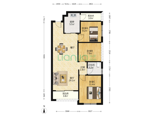 海伦堡创智家园 3室1厅1卫 84平方