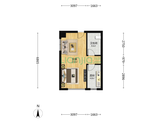 月星星寓广场 1室0厅1卫 53平方
