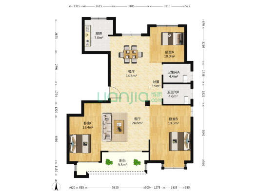 佳源东方都市 3室2厅2卫 143平方