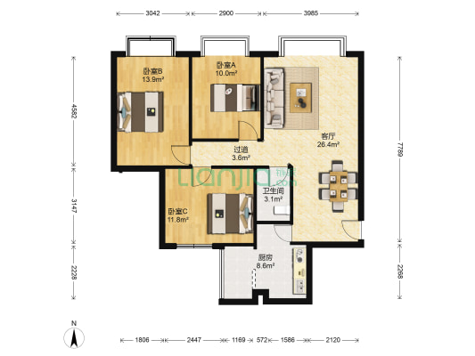 丁香苑 3室1厅1卫 112平方