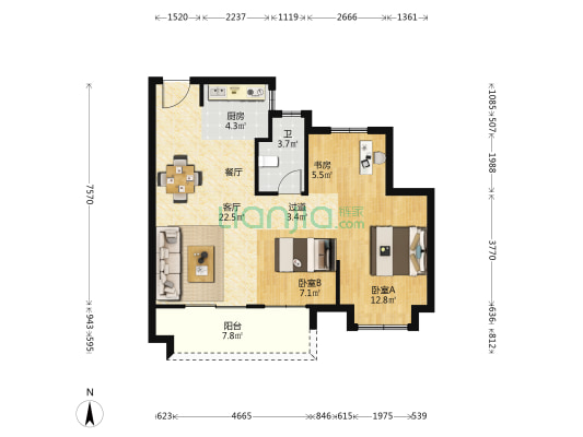 锦潮湾花苑 3室1厅1卫 89平方