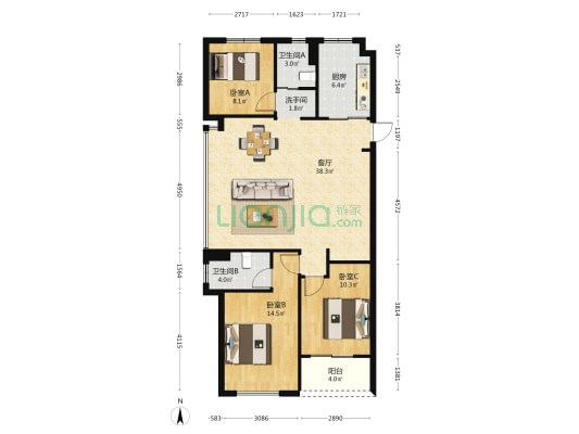 金科旭辉上河之城 3室1厅3卫 112平方