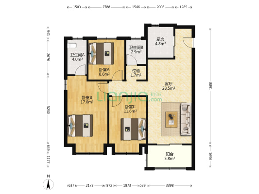 中铁悦和院 3室1厅2卫 113平方
