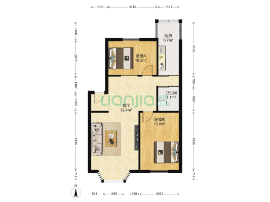 春蕾花苑 2室1厅1卫 84平方