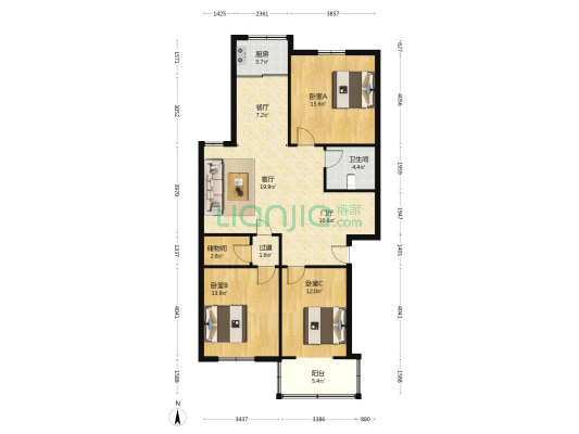 亿丰如皋国际商贸城 3室2厅1卫 118平方
