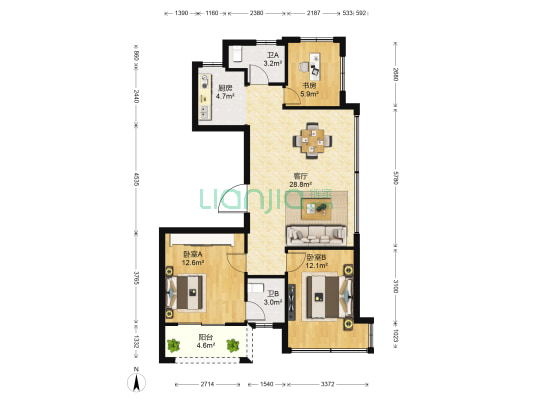 德信浙旅东宸 3室1厅2卫 89平方