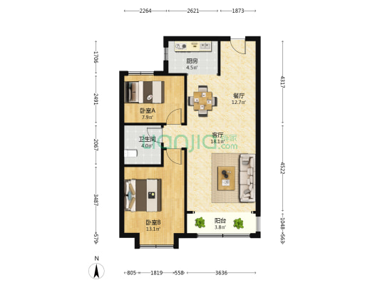 尚宾城二期 2室2厅1卫 89平方