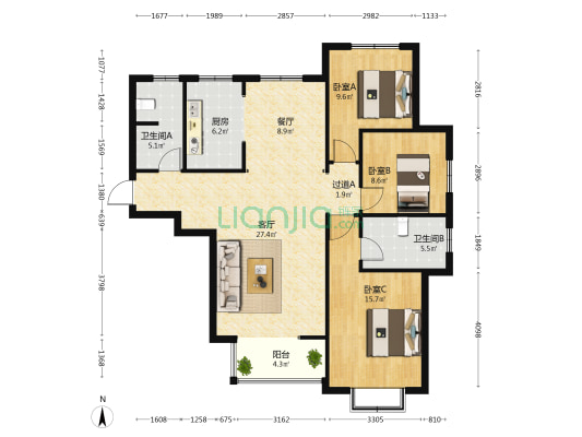 赵都新城利和园 3室2厅2卫 133平方