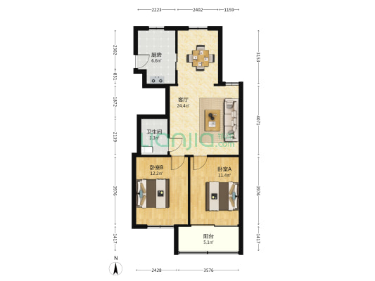 机场大道五千一百二十八弄 2室1厅1卫 76平方