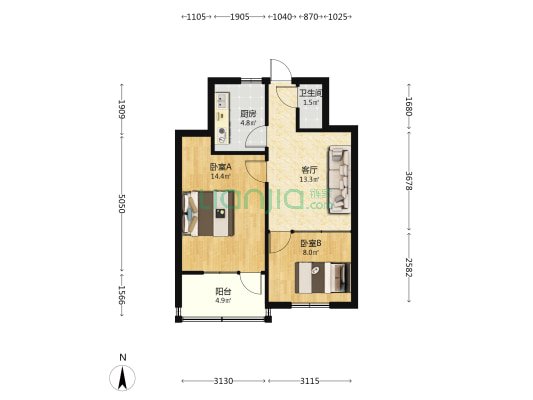 光明路40号院 2室1厅1卫 55平方