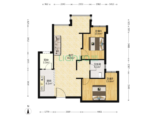 约克郡禧悦 2室1厅1卫 93平方