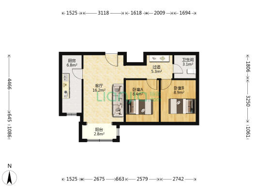 居善园 2室1厅1卫 76平方