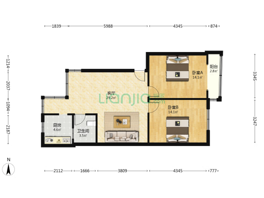 北坛路81号 2室1厅1卫 72平方