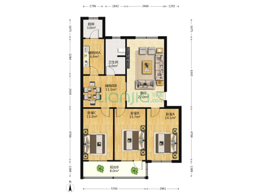 种子公司家属楼 3室1厅1卫 132平方