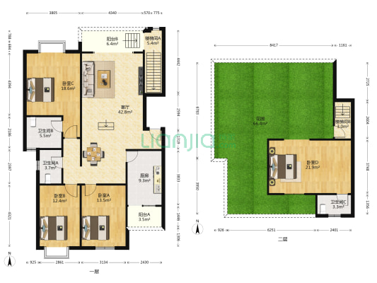 景贤家园 4室1厅3卫 168平方