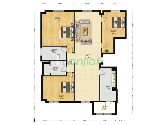 得意居 3室1厅2卫 234平方