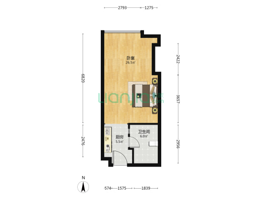 恒一城市MALL 1室0厅1卫 61平方