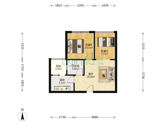 成都一镇 2室1厅1卫 63平方