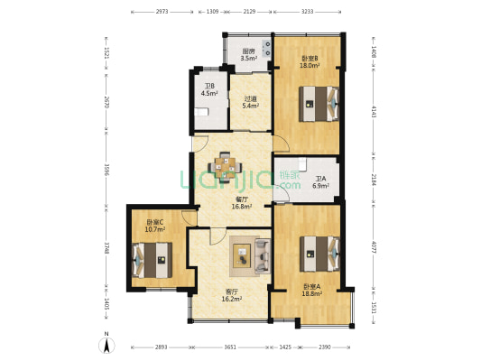 宁波华侨城 3室2厅2卫 104平方