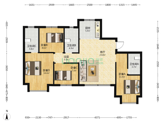 锐德·学府公园 4室1厅3卫 113平方
