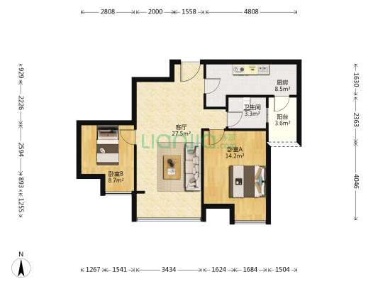 上城中央G区 2室1厅1卫 73平方