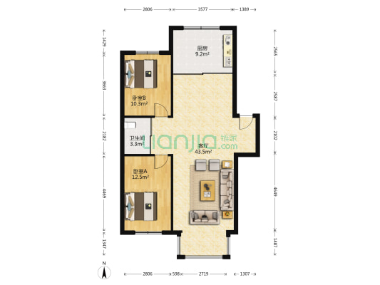 锦绣东南 2室1厅1卫 105平方