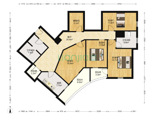 锦绣花园东区 4室1厅2卫 161平方