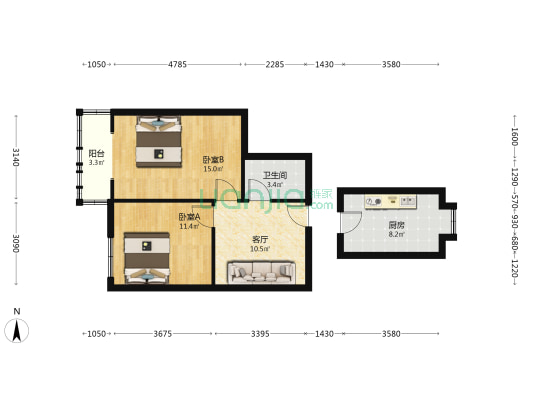 东马棚街1号 2室1厅1卫 60平方