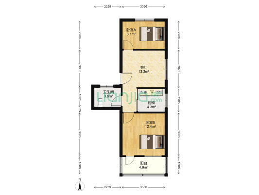 君巫路二百三十一弄 2室1厅1卫 59平方