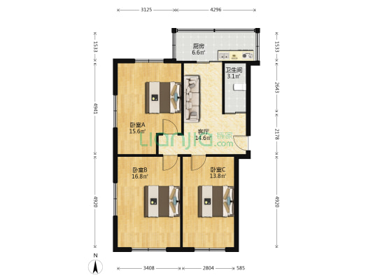 税务宿舍 3室1厅1卫 78平方