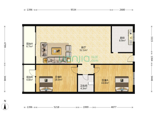 万银大厦 2室1厅1卫 141平方