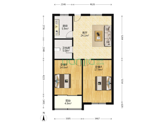骊山百合商住小区 2室1厅1卫 93平方