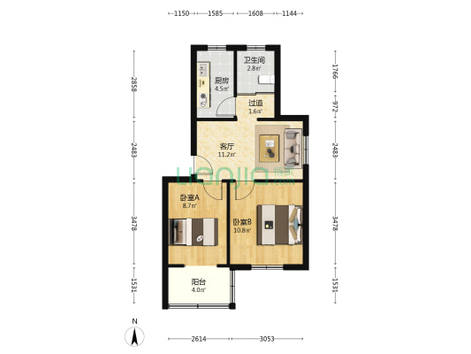 润玉水苑 2室1厅1卫 56平方