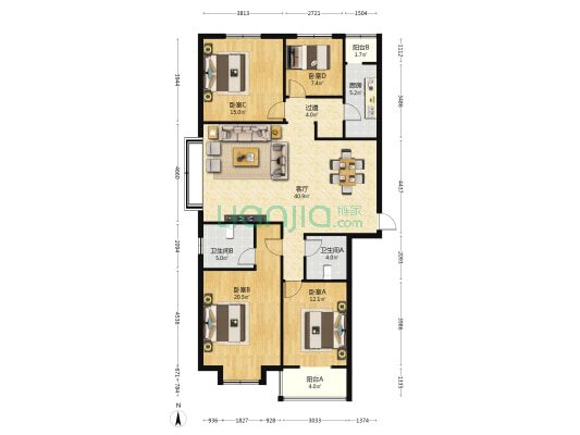 红星佳园 4室1厅2卫 170平方