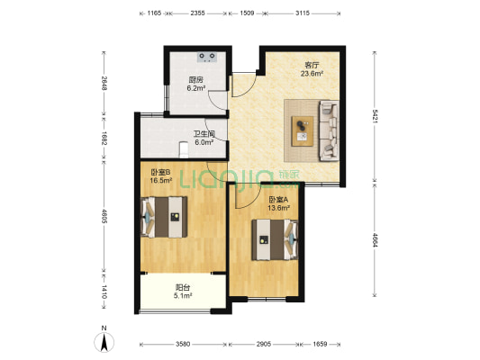 中恒国际新城A区 2室1厅1卫 92平方