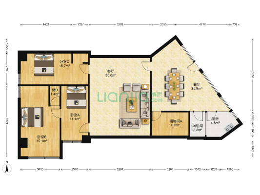 随园大厦 3室2厅1卫 170平方