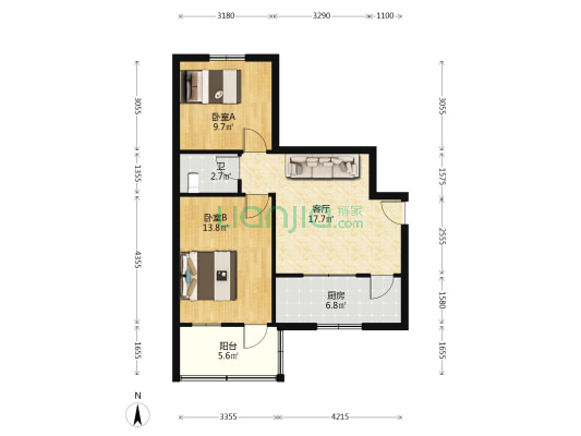 道塘巷6号 2室1厅1卫 68平方