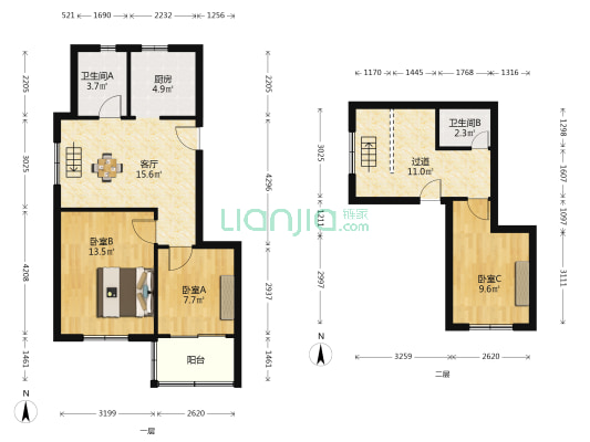 黄溇花园五期 3室1厅2卫 98平方