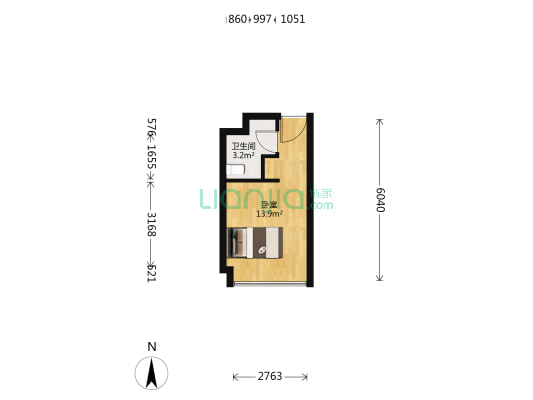 天元辰广场 1室0厅1卫 31平方