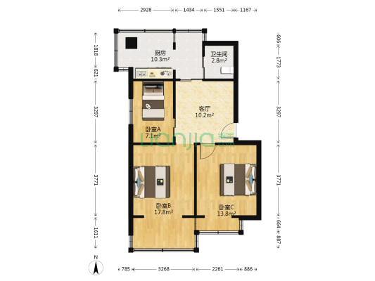 昆明供电局职工宿舍（春城路） 3室1厅1卫 53平方