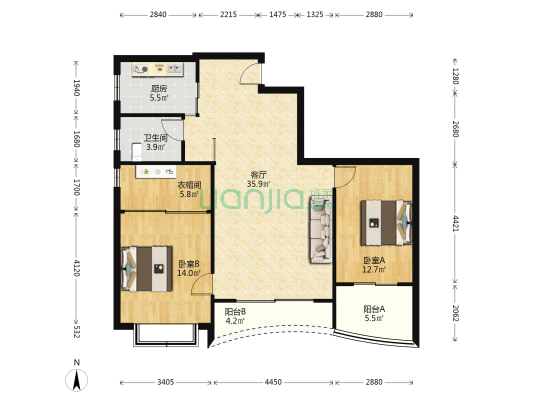 金成世家 2室1厅1卫 111平方
