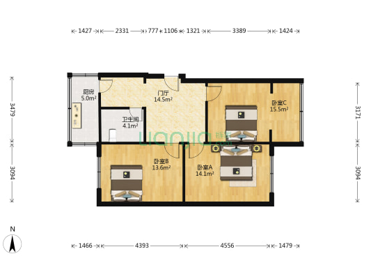 陕西街214号 3室0厅1卫 75平方
