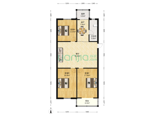 京河小区 3室2厅1卫 113平方
