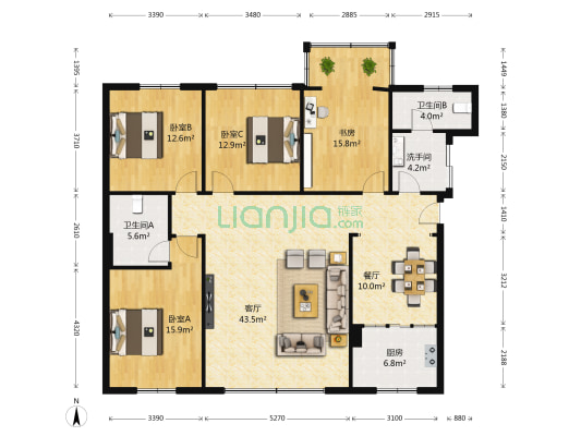 阿坝干休二所 4室2厅3卫 159平方