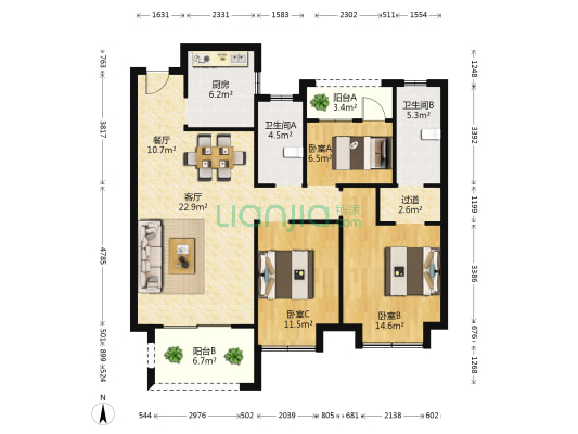 中南泓悦府 3室2厅2卫 116平方
