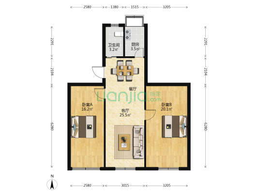 阳光院子小区  2室1厅1卫 88平方