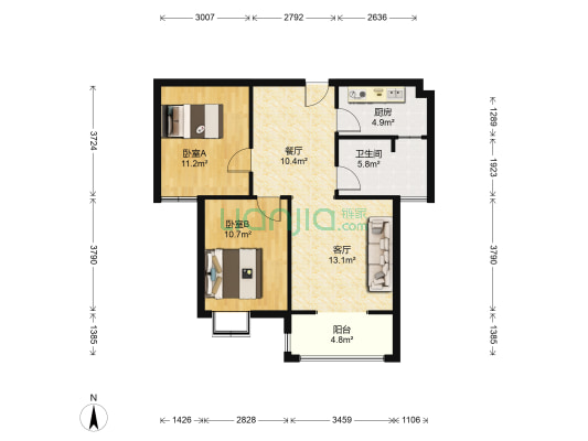 镇北社区 2室2厅1卫 83平方