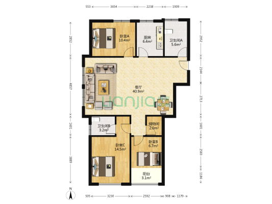 樱前公馆 3室1厅2卫 124平方